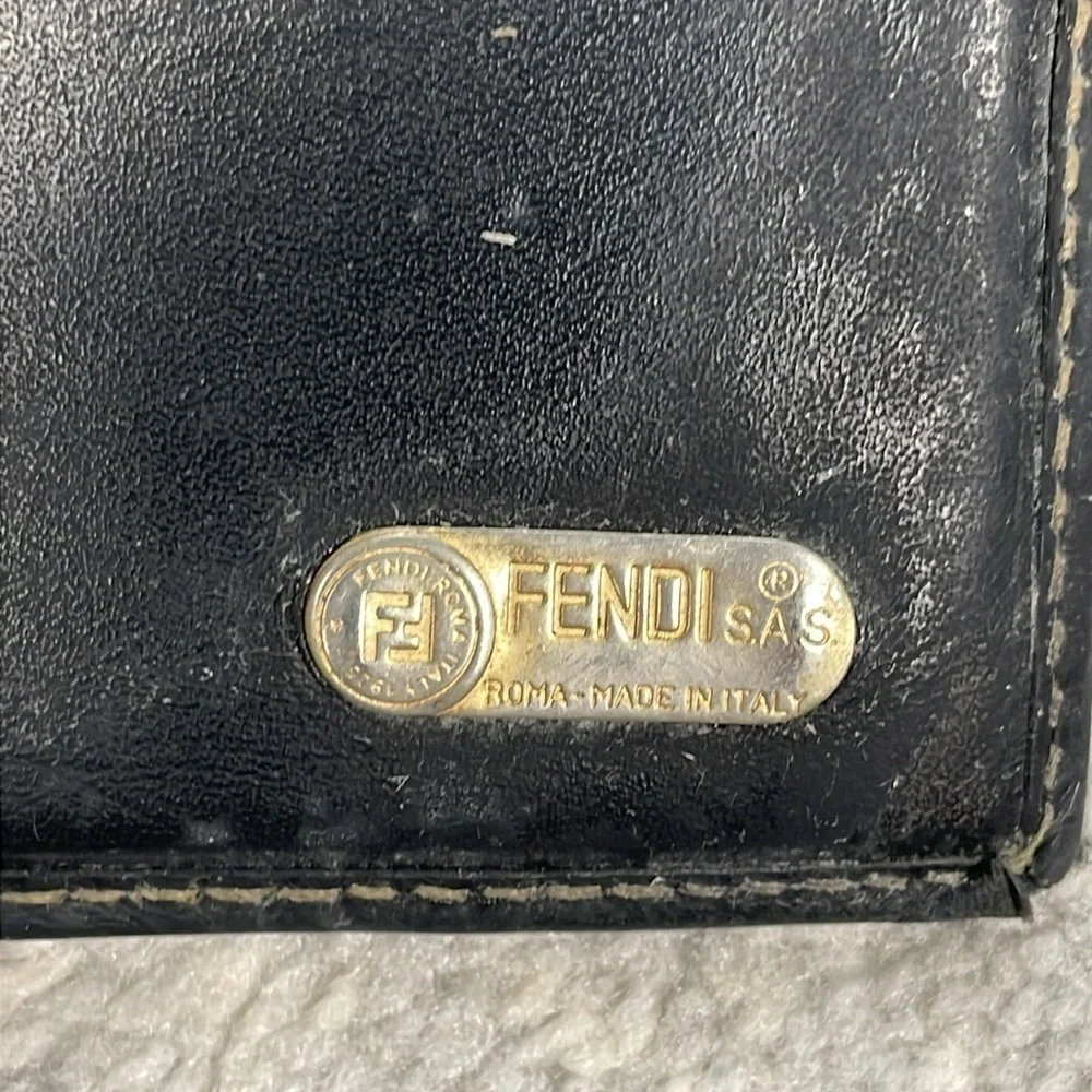 Fendi Tobacco Pequin Coated Canvas Bifold Wallet Stripe Compact